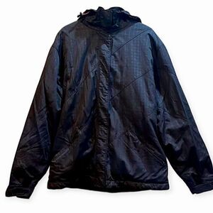 Powder Room Ride Hoarder Black Abstract Print Pink Lining Winter Ski Jacket L